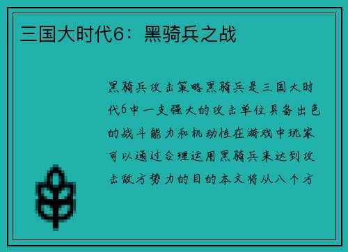 三国大时代6：黑骑兵之战