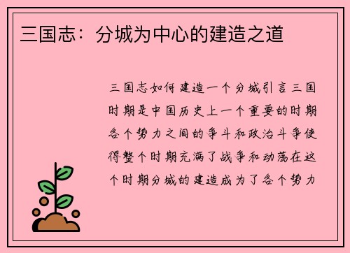 三国志：分城为中心的建造之道